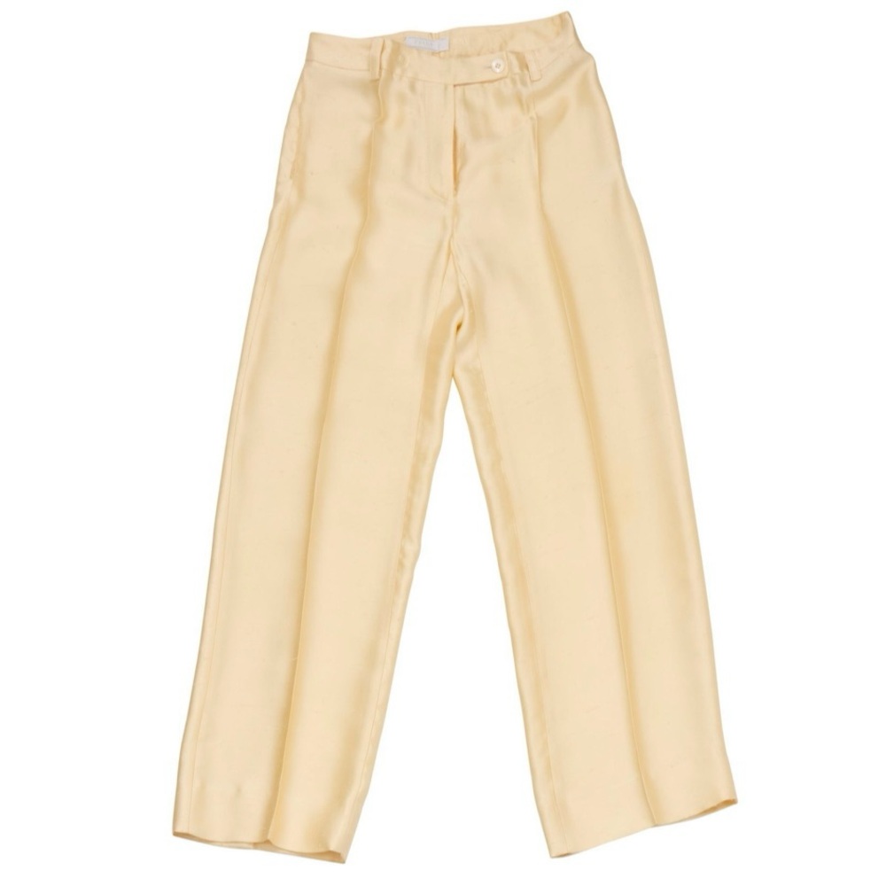 Prada butter yellow Elegant Cream Wide-Leg Trousers vintage silk size 38